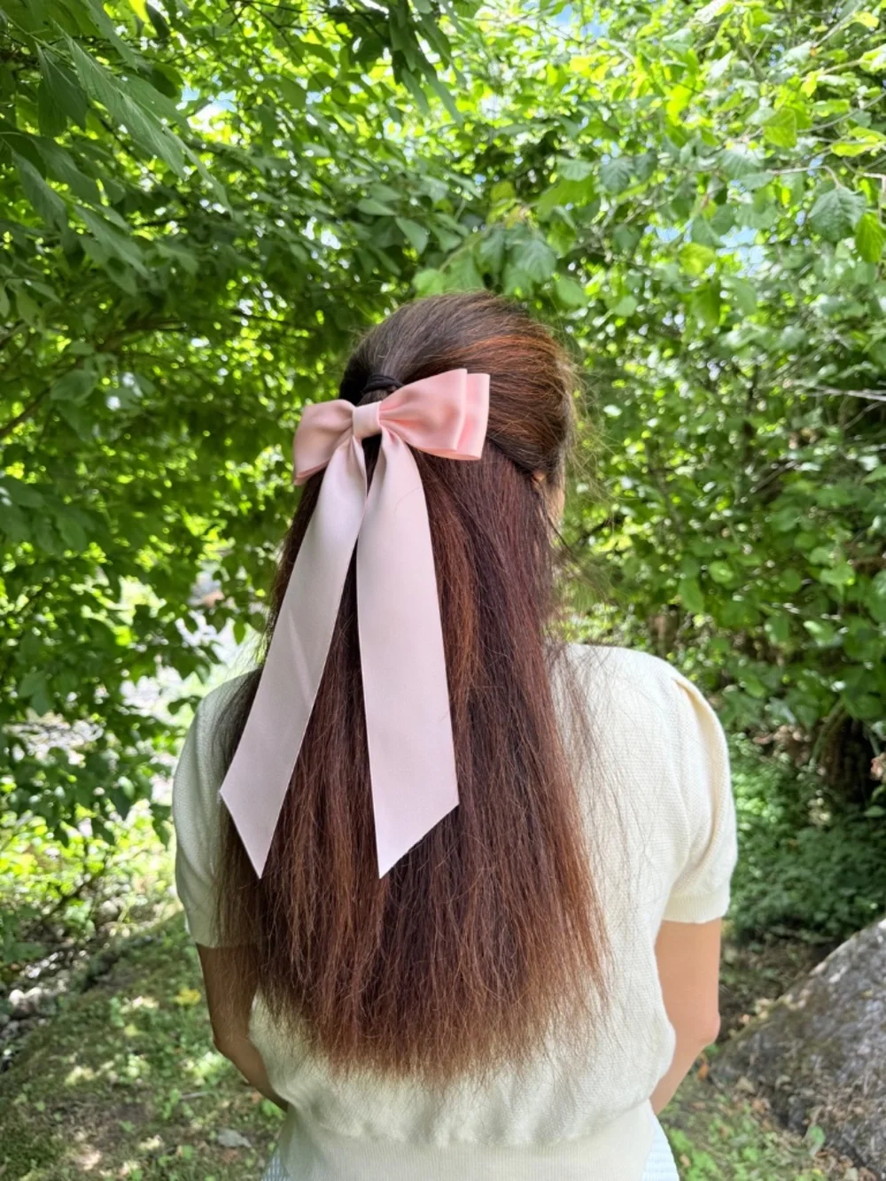 Pink ribbon bow hair clip